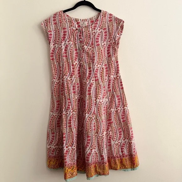 NWOT Anoukhi Hand-Blick Print 100% Cotton Boho Sleeveless Dress Size XS/S - Picture 2 of 7